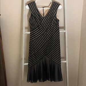 London Times Black and Tan Striped Midi Dress